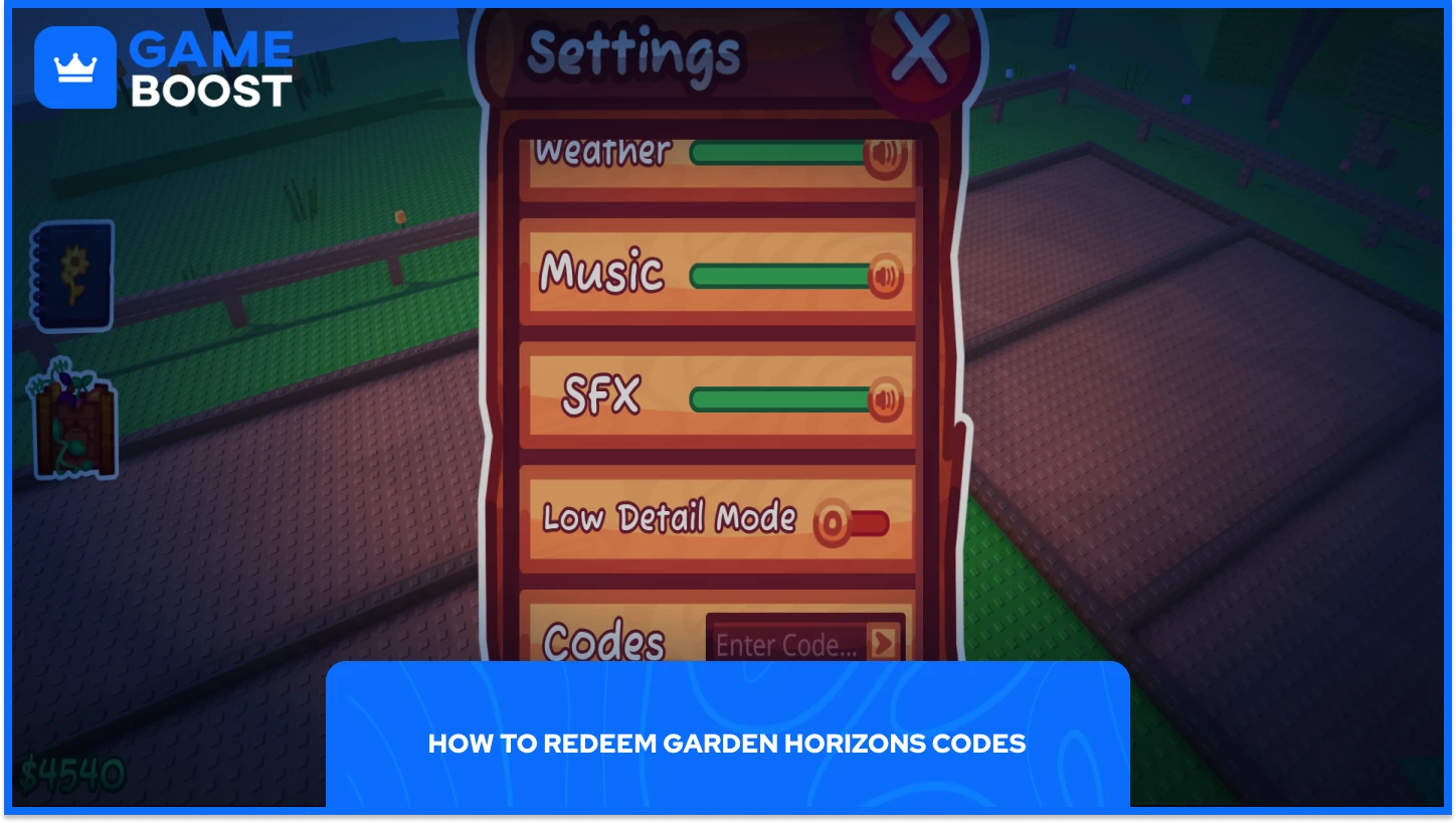 garden horizons code menu