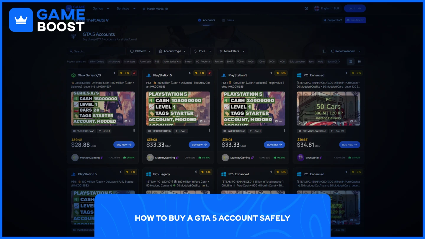 a picture of gameboost gta v accounts page