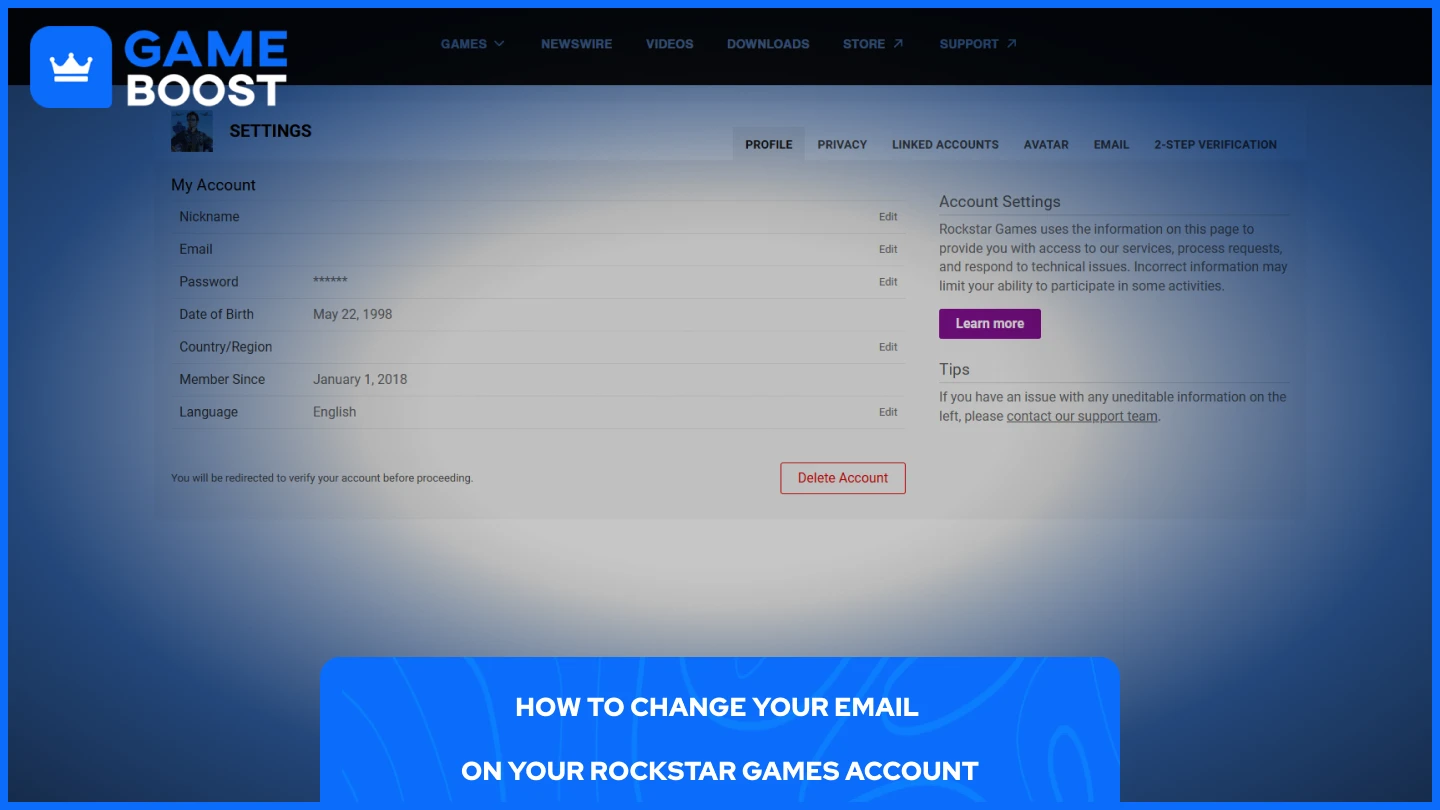 Rockstar Gamesアカウントページの画像