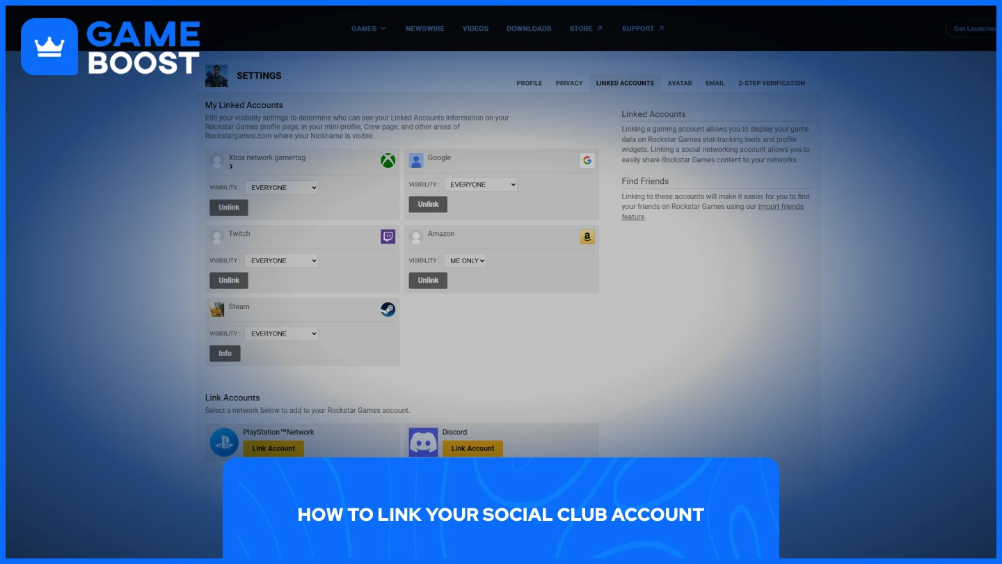 a picture of social club account linking page