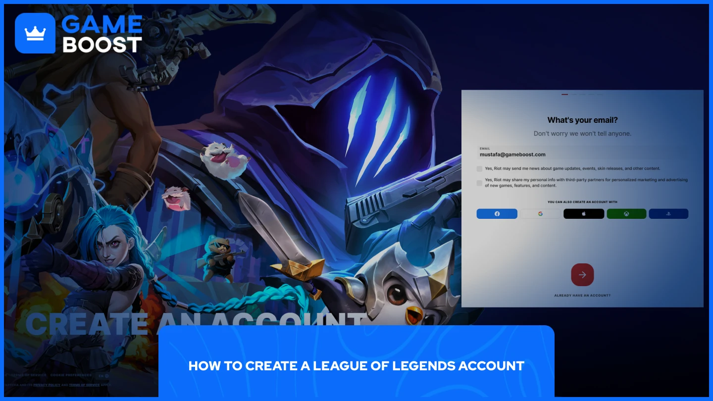 uma imagem de um jogador criando uma nova conta em lol