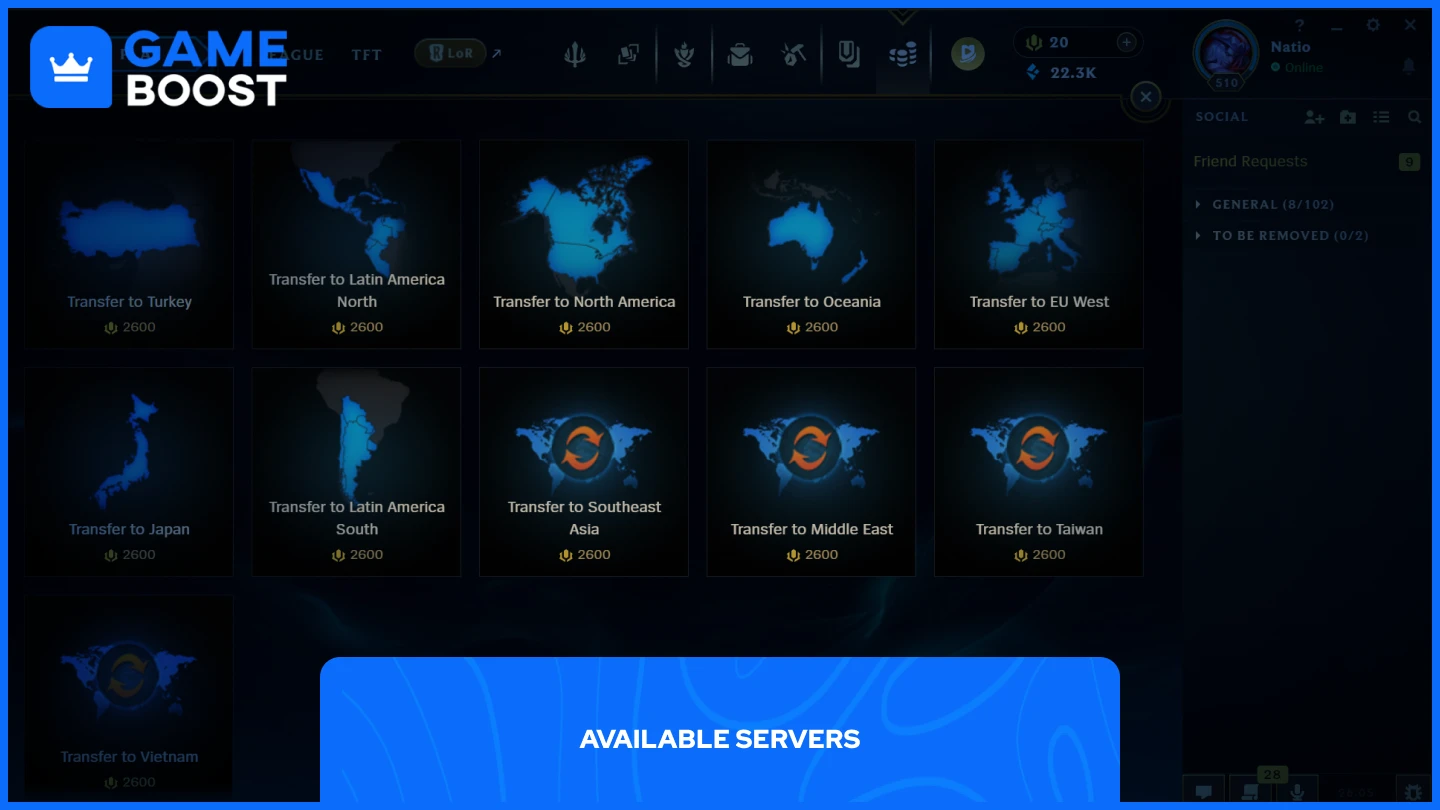 uma imagem do servidor disponível em league of legends