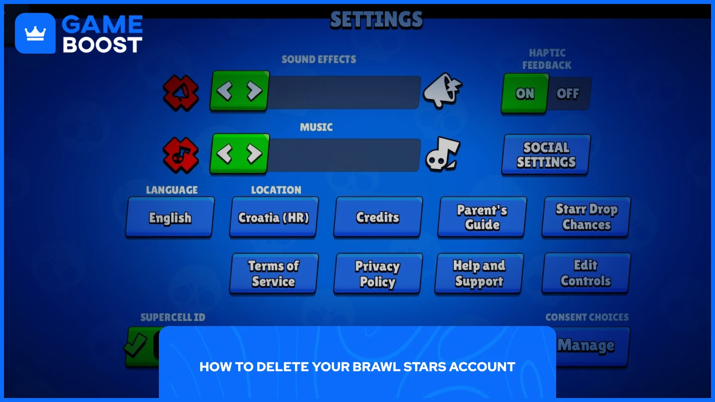 ブロールスターズの設定画面の画像