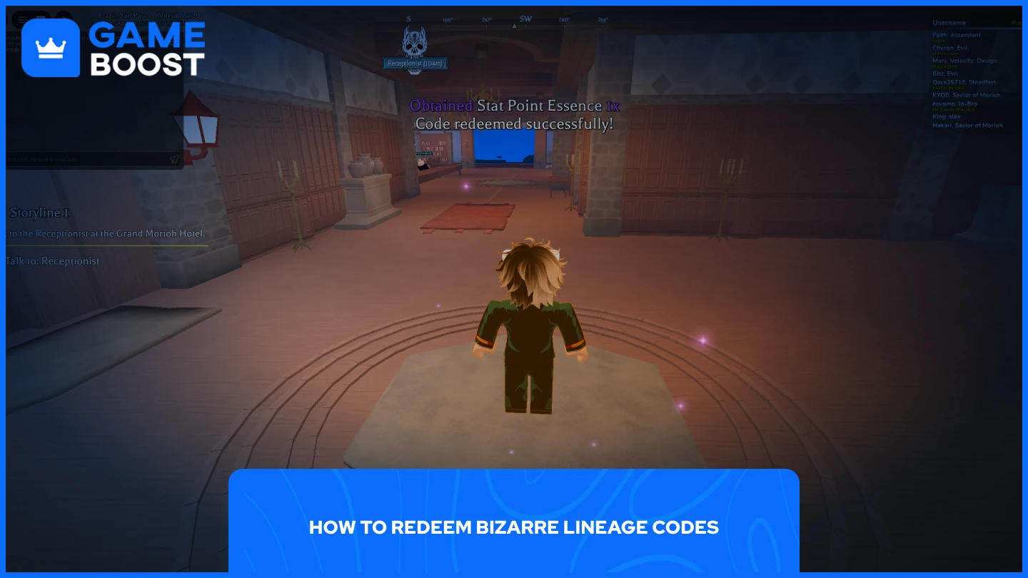 a picture of a player redeeming codes in Bizzare Lineage