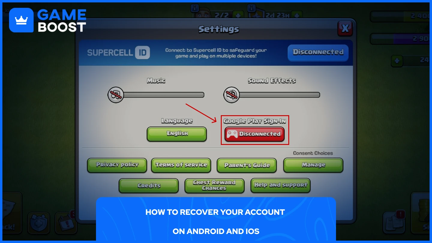 una imagen del inicio de sesión de Google Play en Clash of Clans