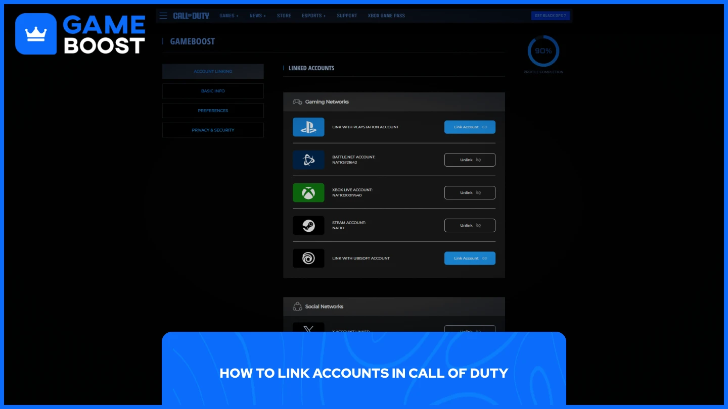 使命召唤账户关联页面截图