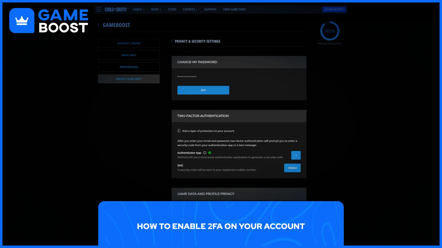 obrázek nastavení 2FA pro Activision