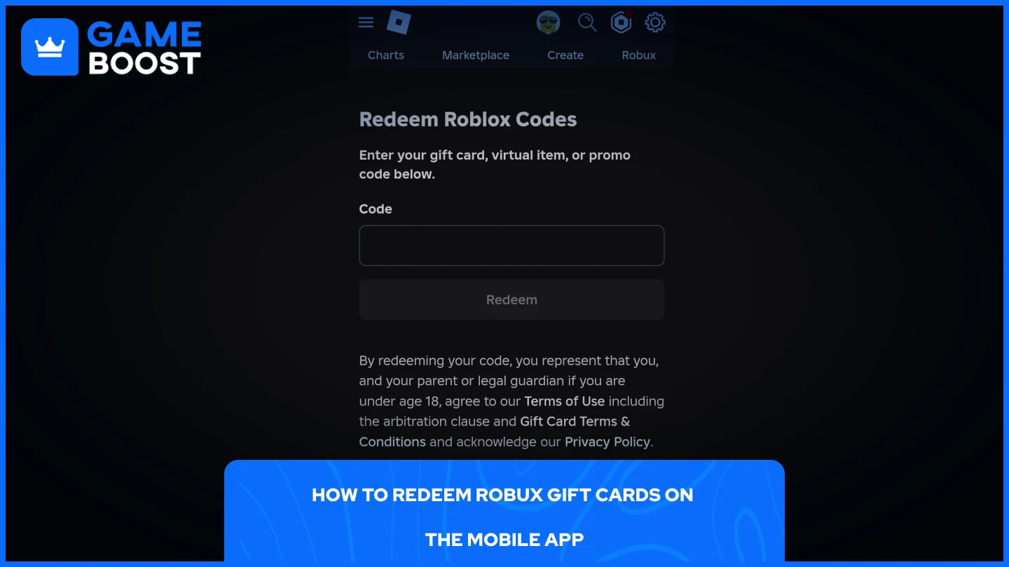 Robux礼品卡兑换页面图片