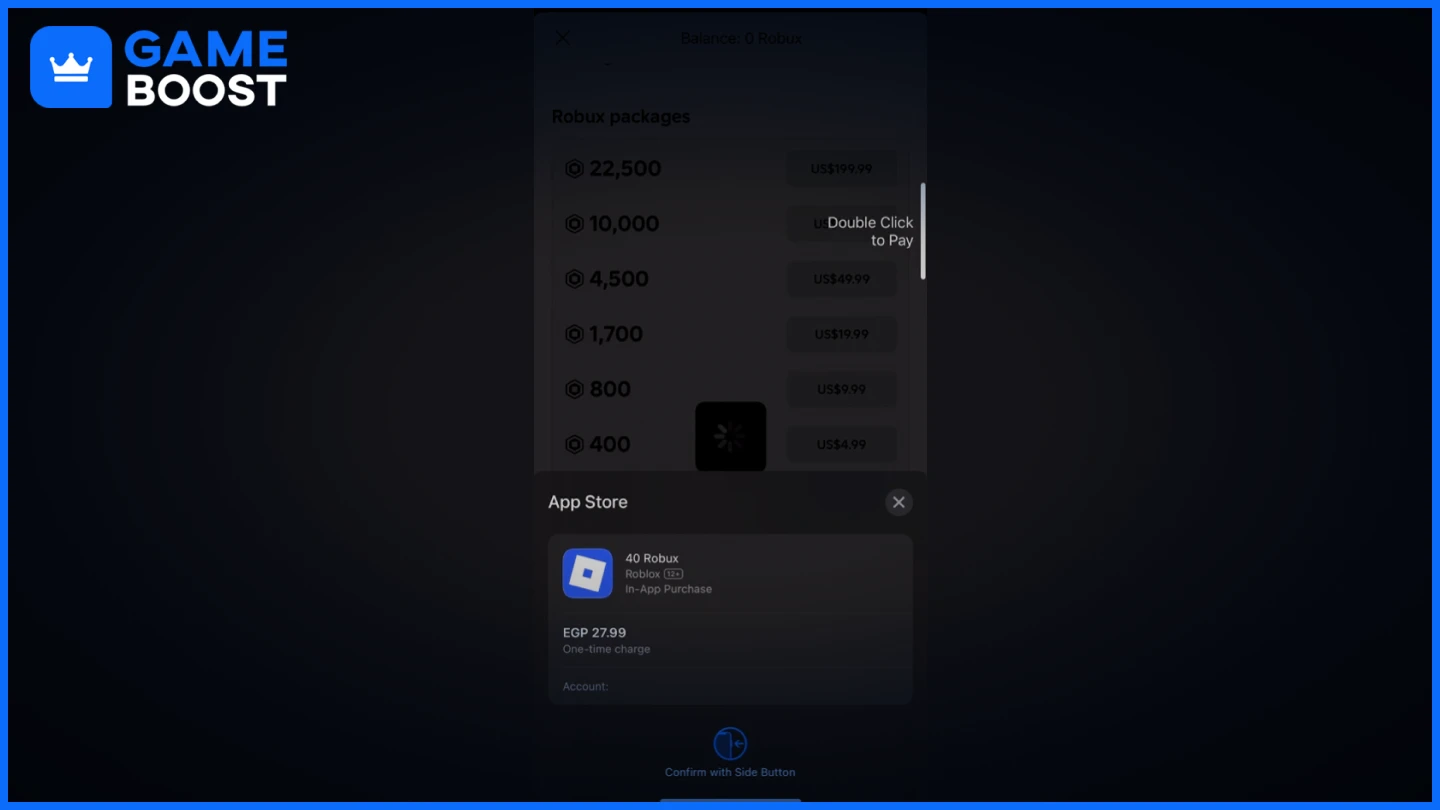 una imagen de la opción de pago Apple en Roblox