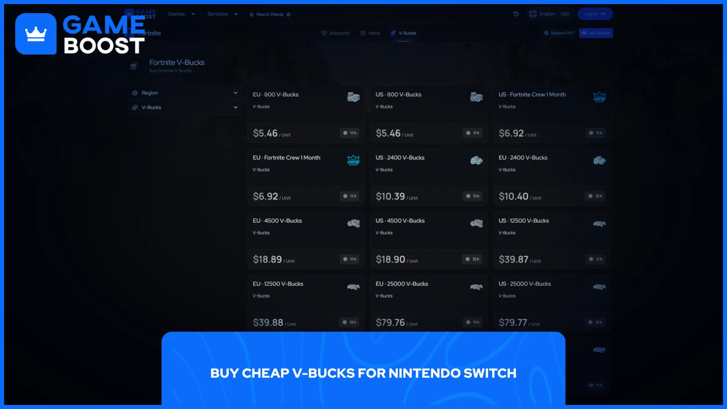 GameBoost Fortnite V-Bucks Seite