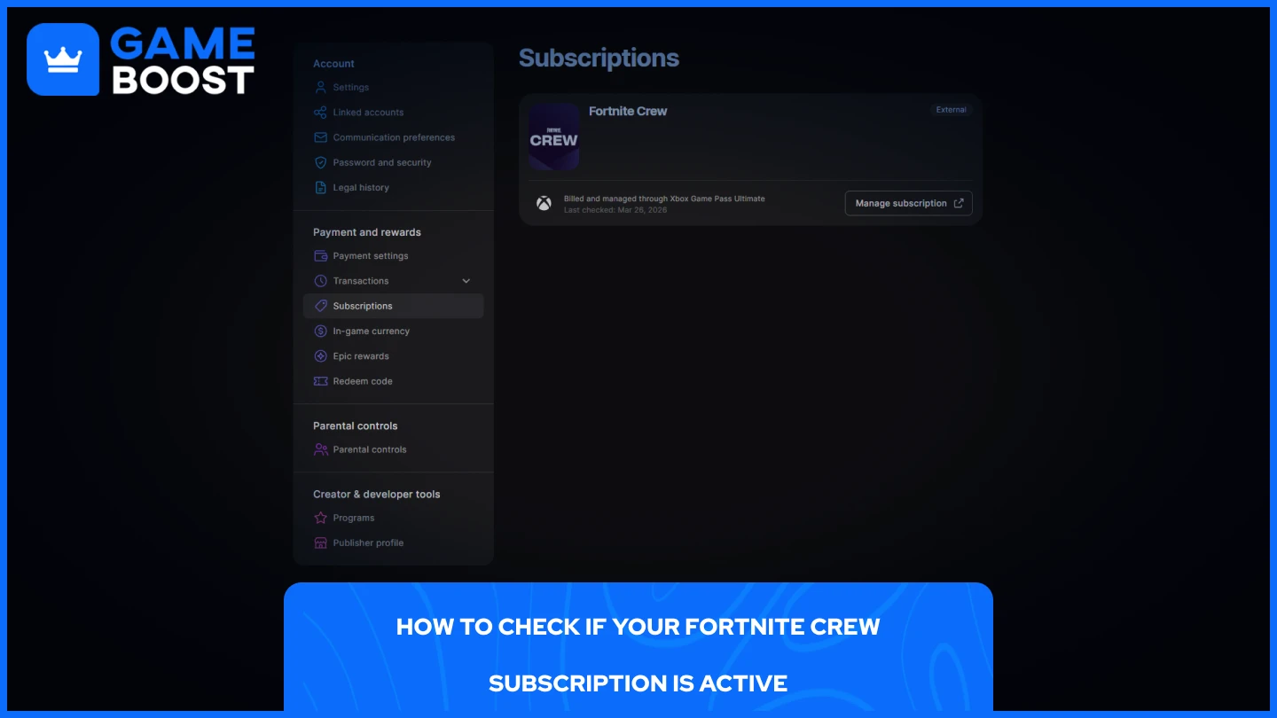 Bild der Abonnement-Ansicht in Epic Games