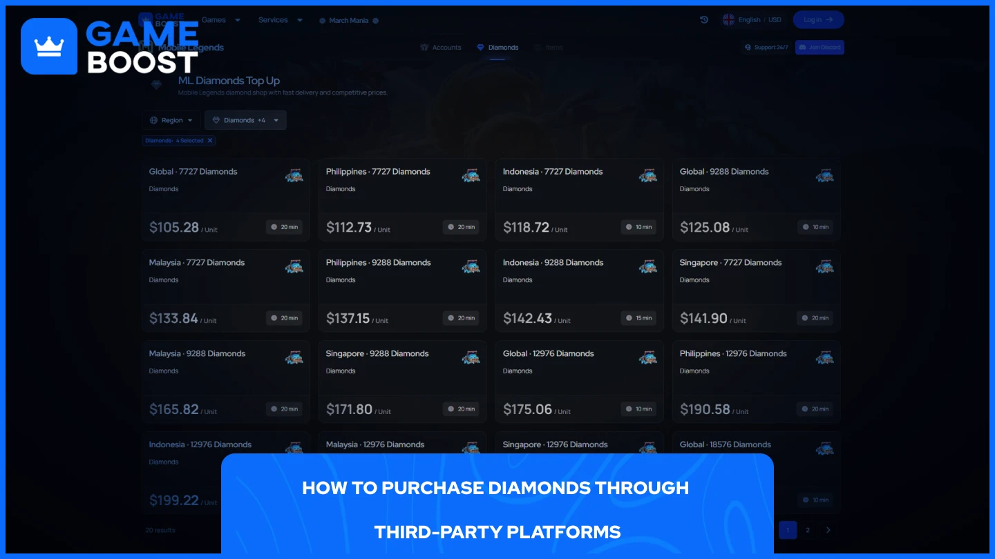 a picture of gameboost mobile legends diamonds page