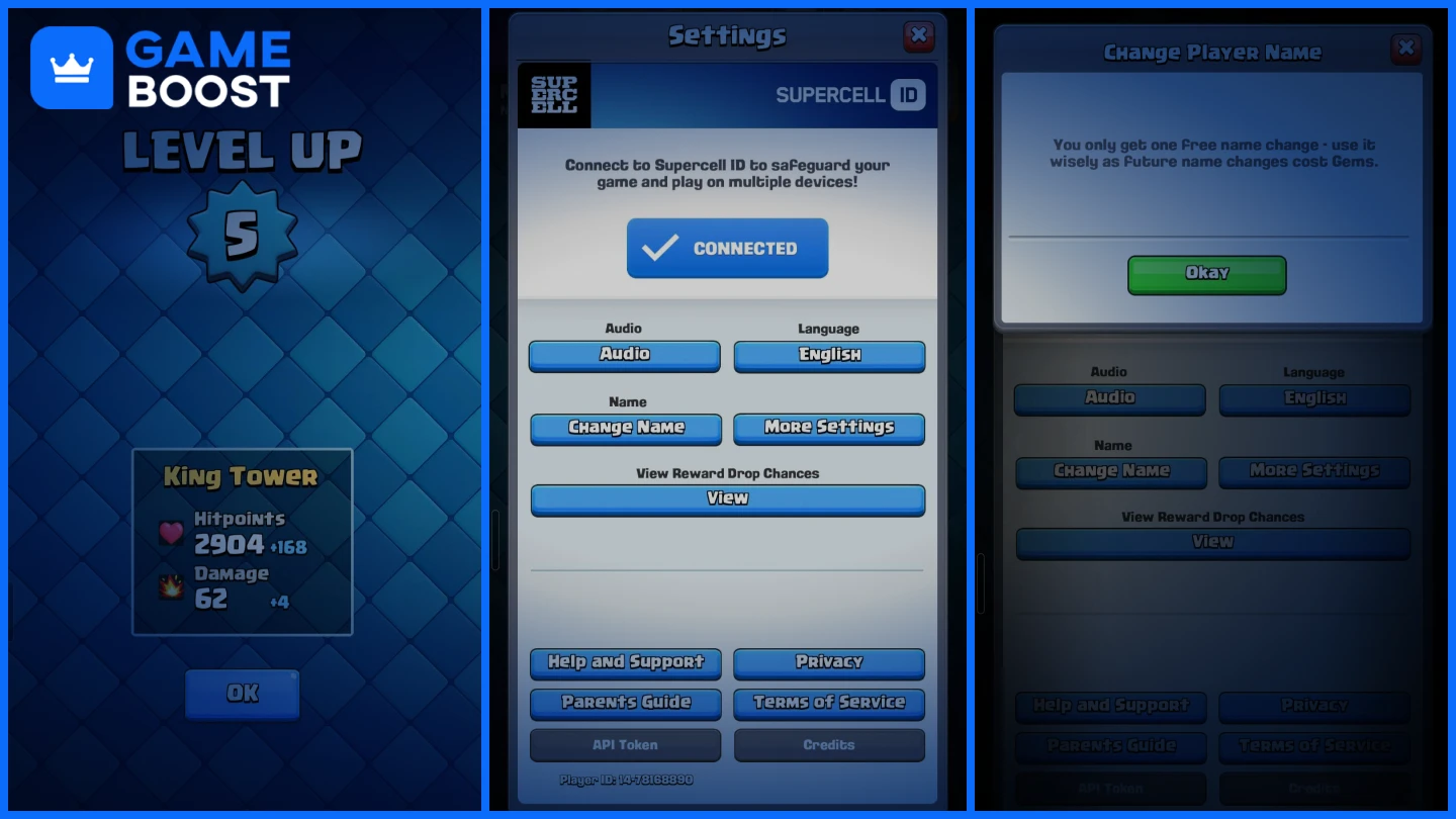 et bilde av prosessen for å endre navnet ditt i Clash Royale