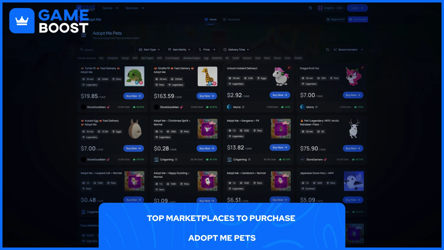 uma imagem da página de pets do Adopt Me no GameBoost