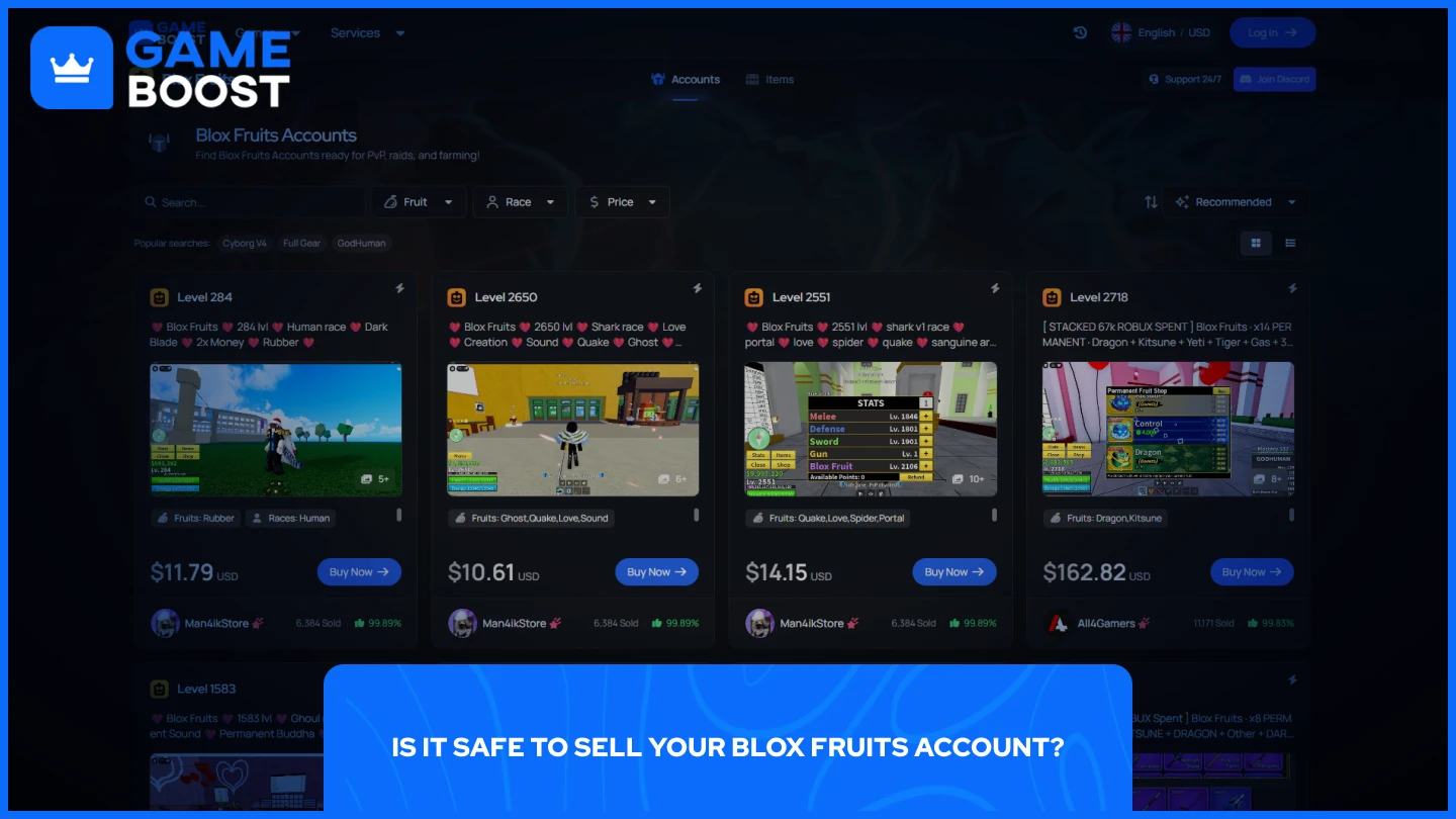 a picture of gameboost blox fruits accounts page