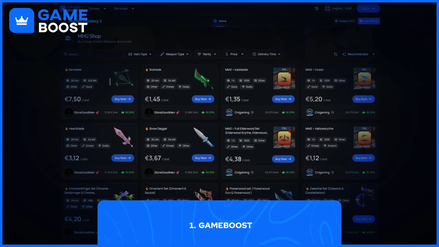 obrázek stránky s předměty gameboost mm2