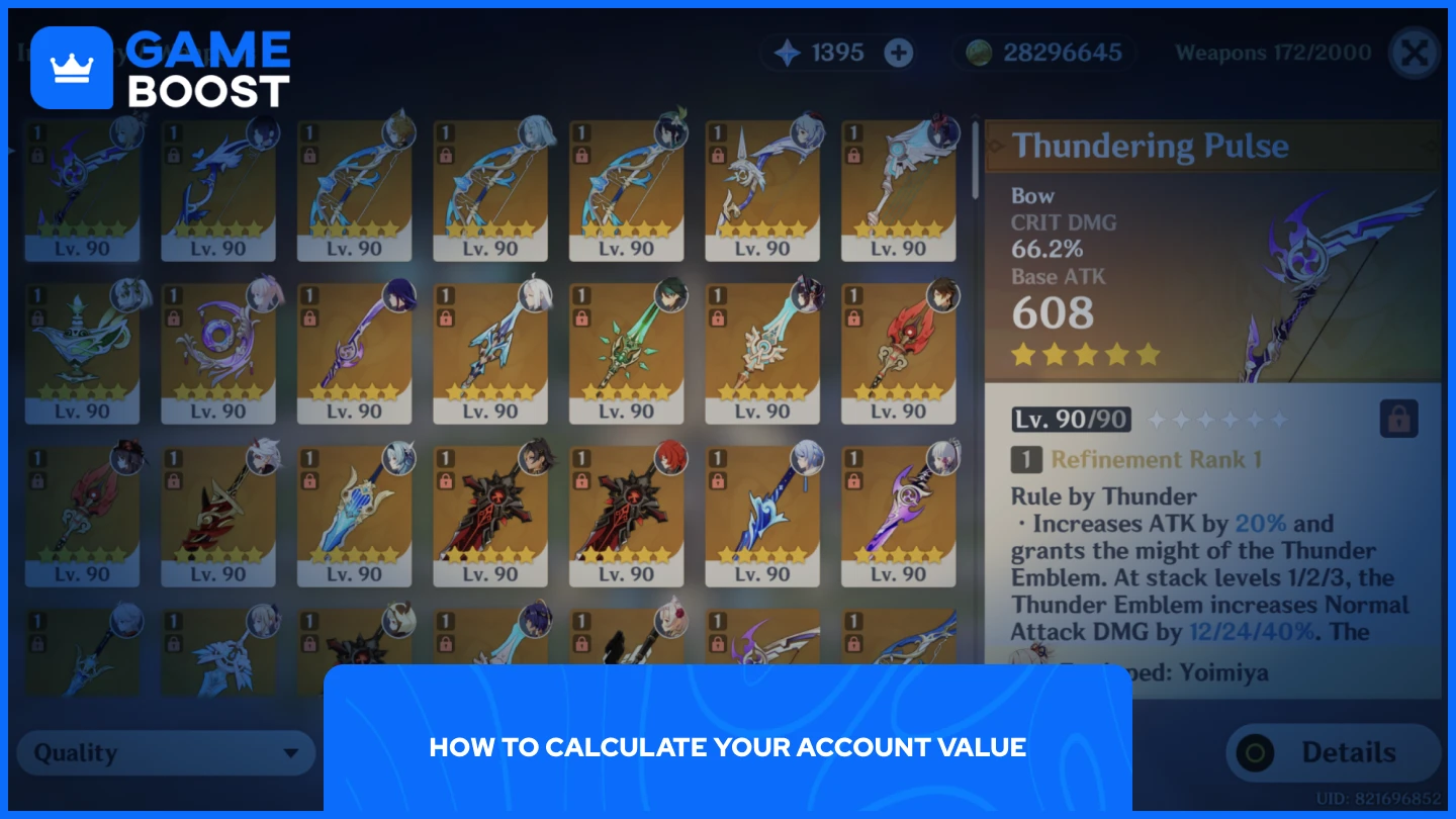 uma foto do inventário de um jogador em genshin