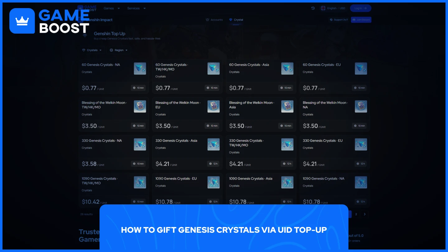una imagen de la página de recarga de GameBoost para Genshin Impact