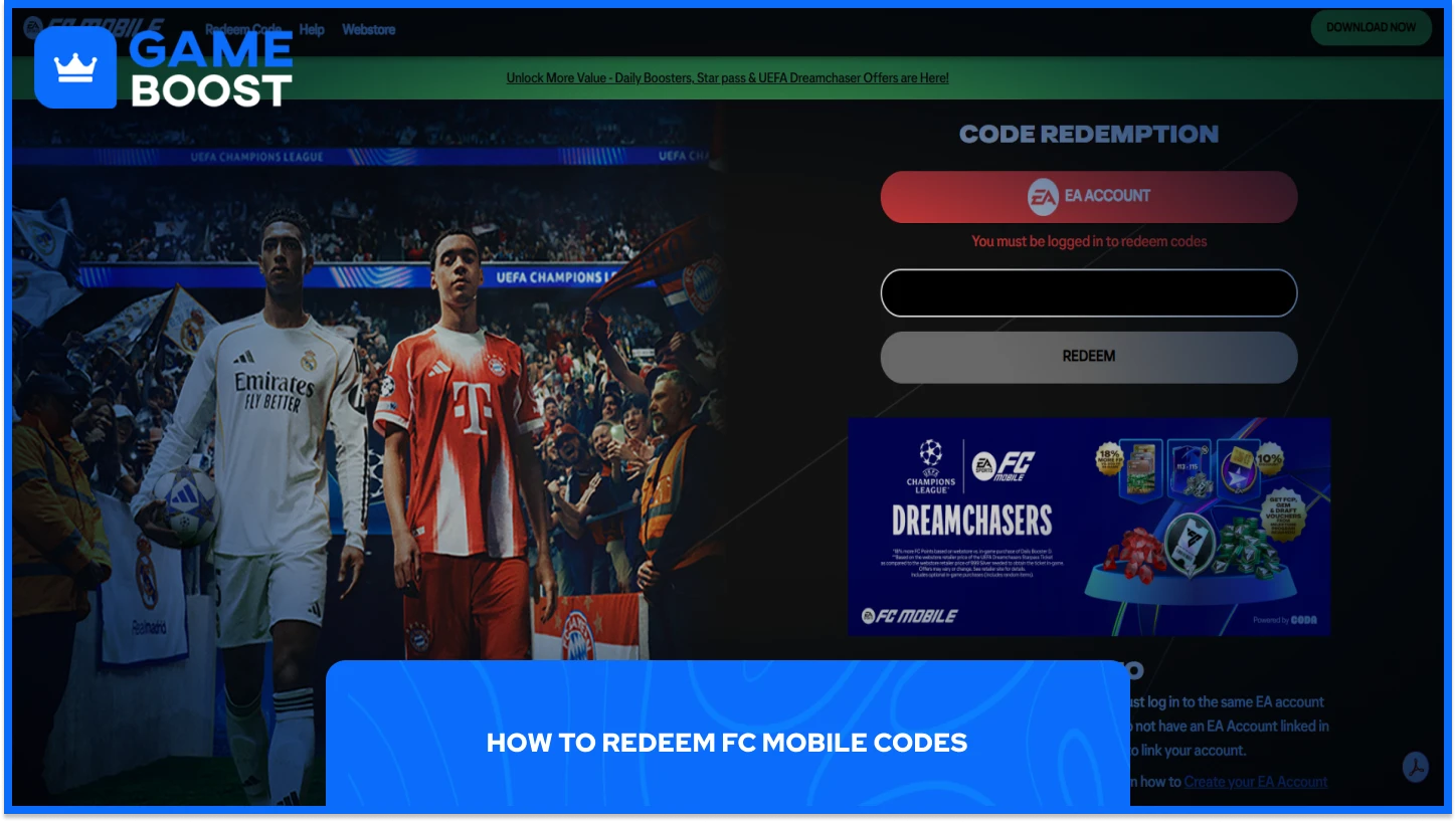 fc mobile code redeem page
