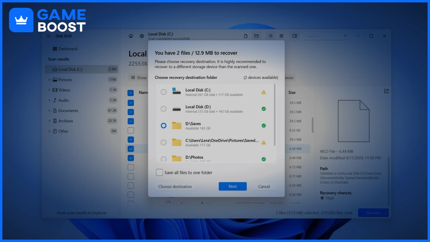a picture of multiple recovery file options