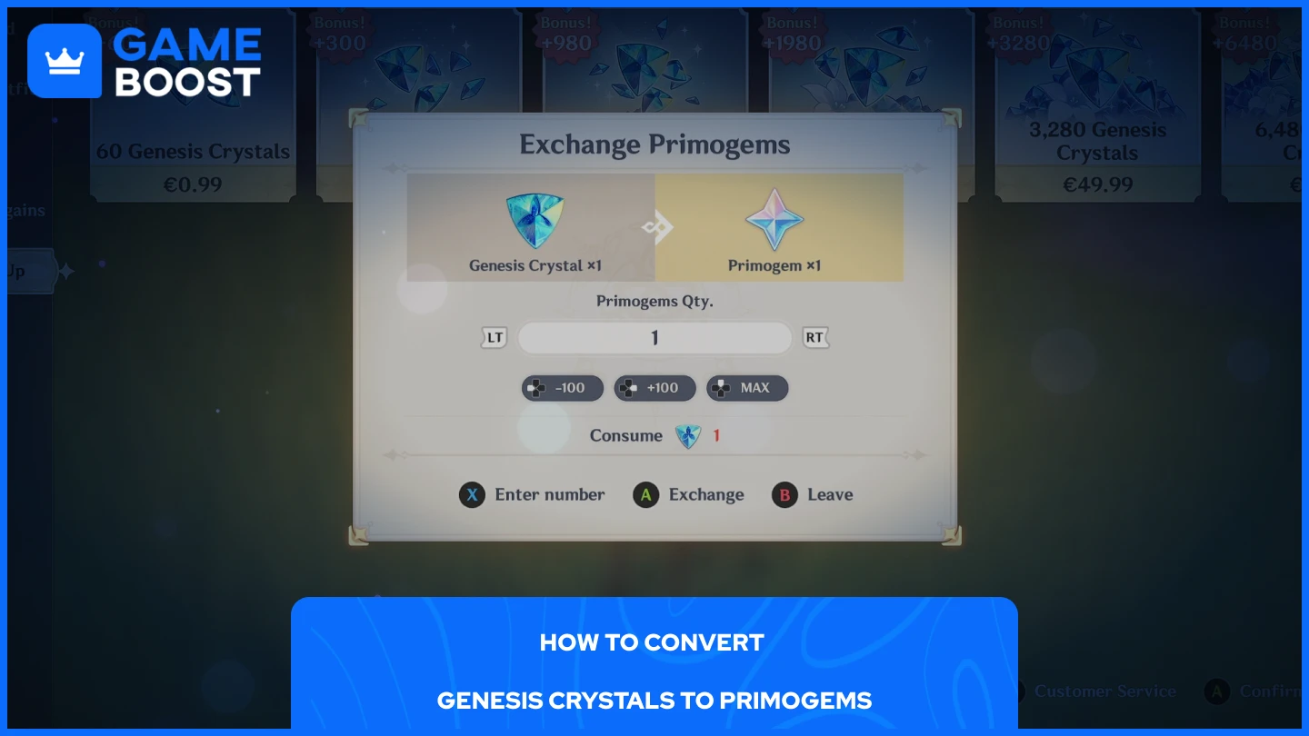 una imagen de la conversión de genesis crystals a primogems