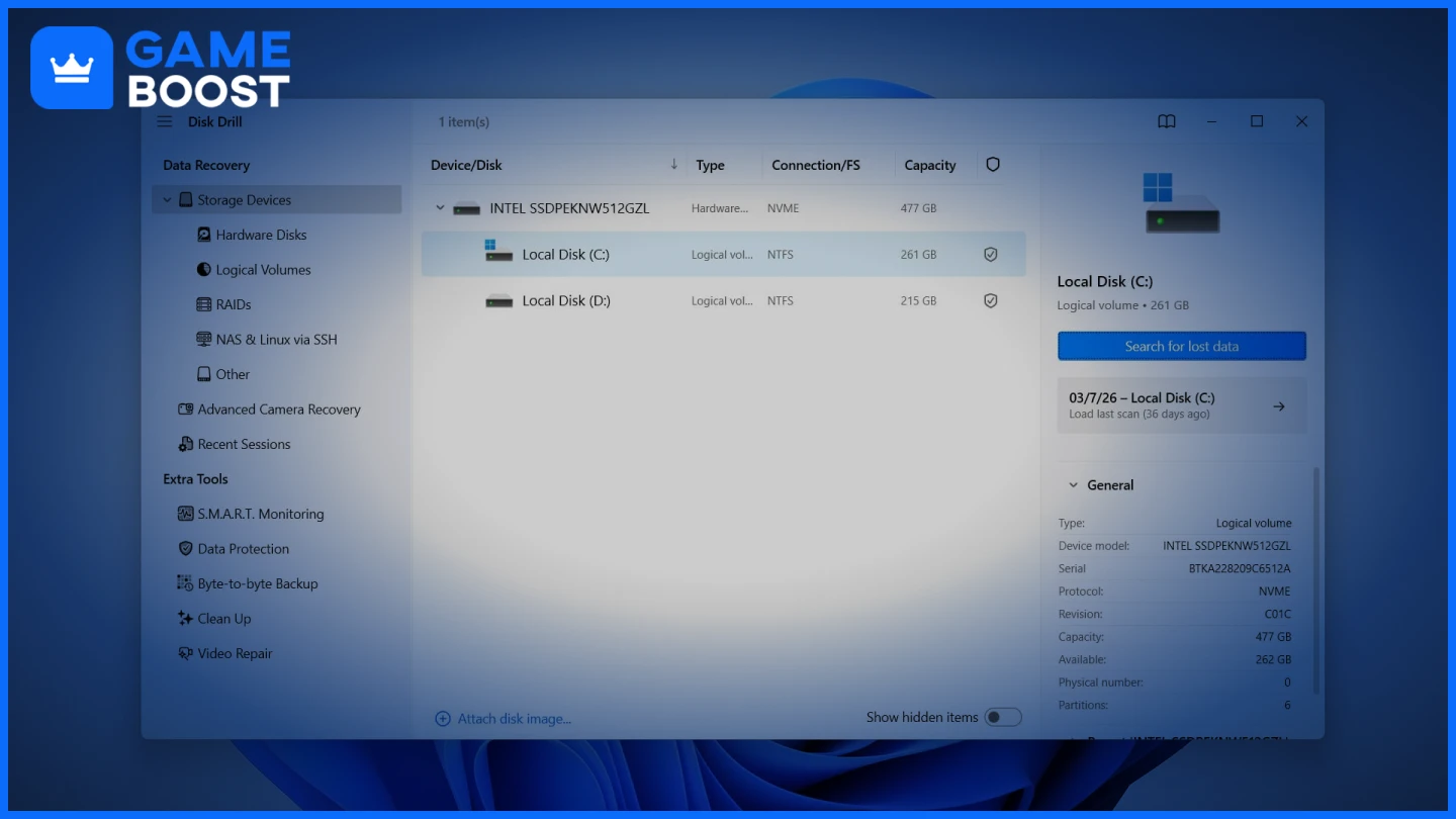 a picture of disk drill data recovery tool