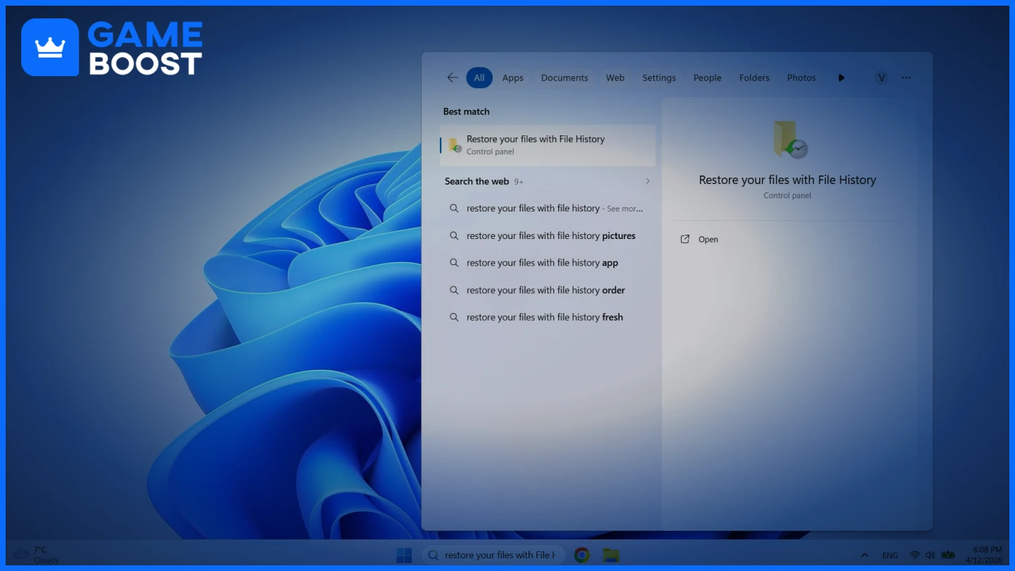 a picture of restore your files with file history windows app