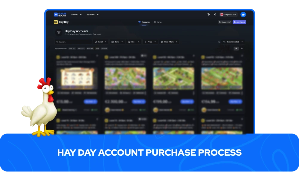 Proceso de compra de cuentas de Hay Day