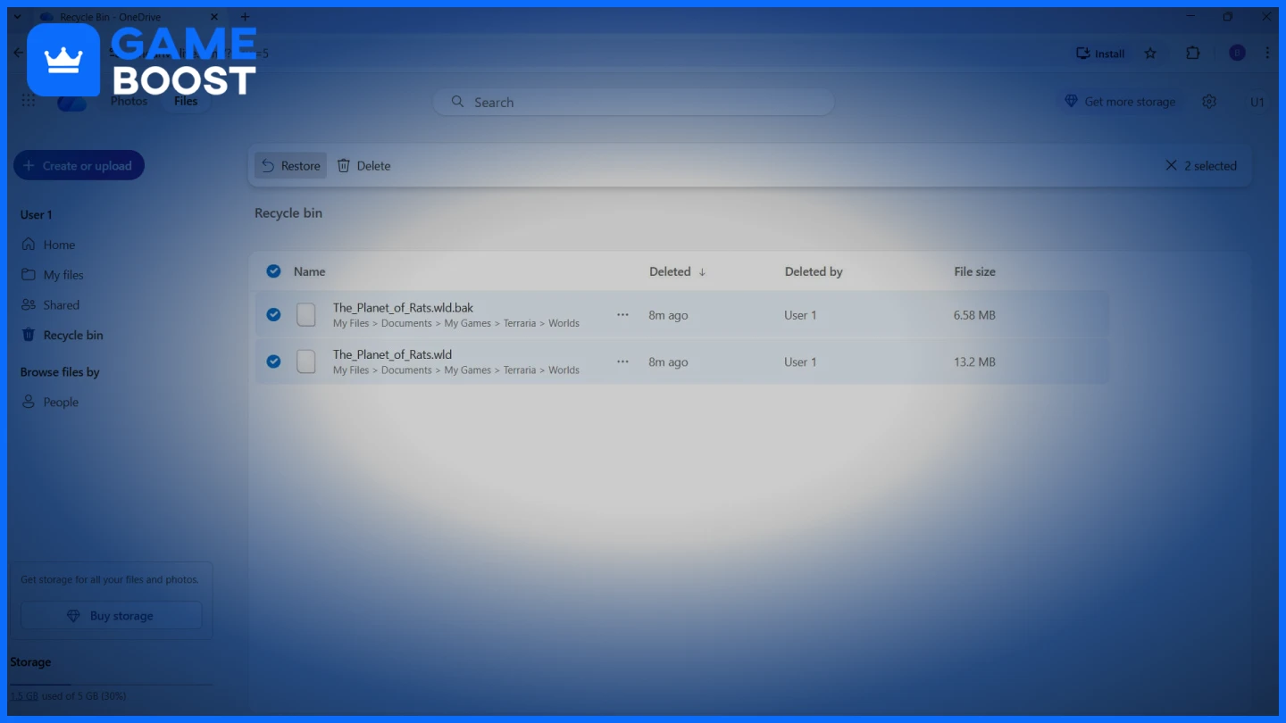 a picture of two selected old save files on onedrive