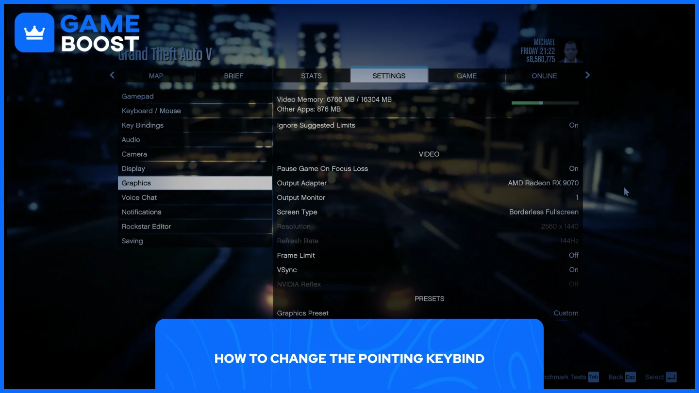 una imagen de las configuraciones dentro del juego gta v