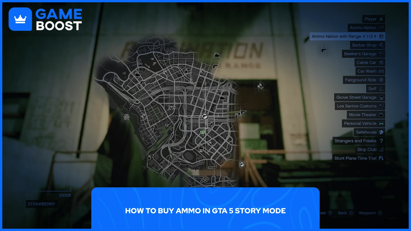una imagen del mapa de gta v destacando la tienda Ammu-Nation