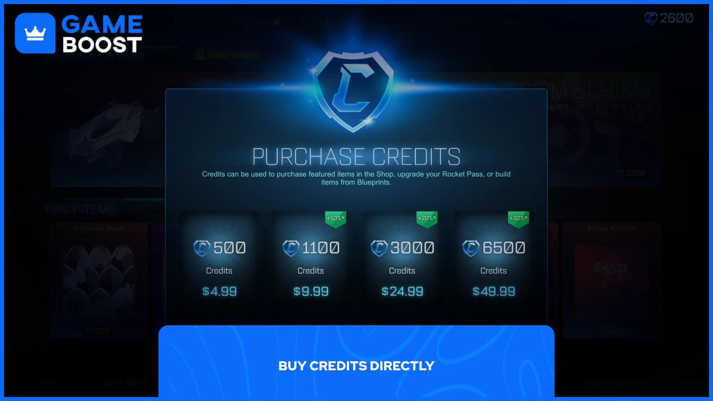 снимка на играч, купуващ кредити за Rocket League