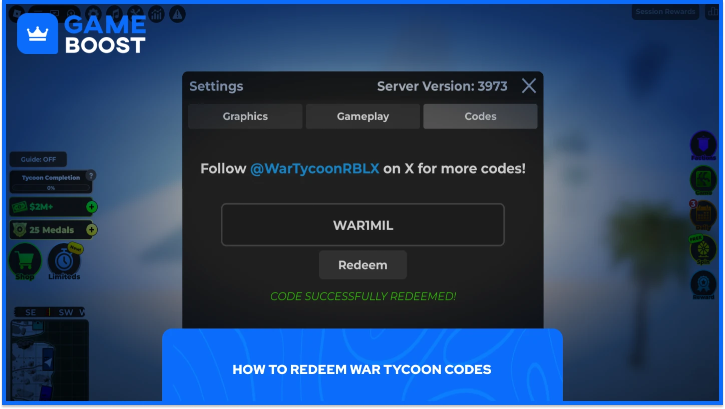 war tycoon code menu
