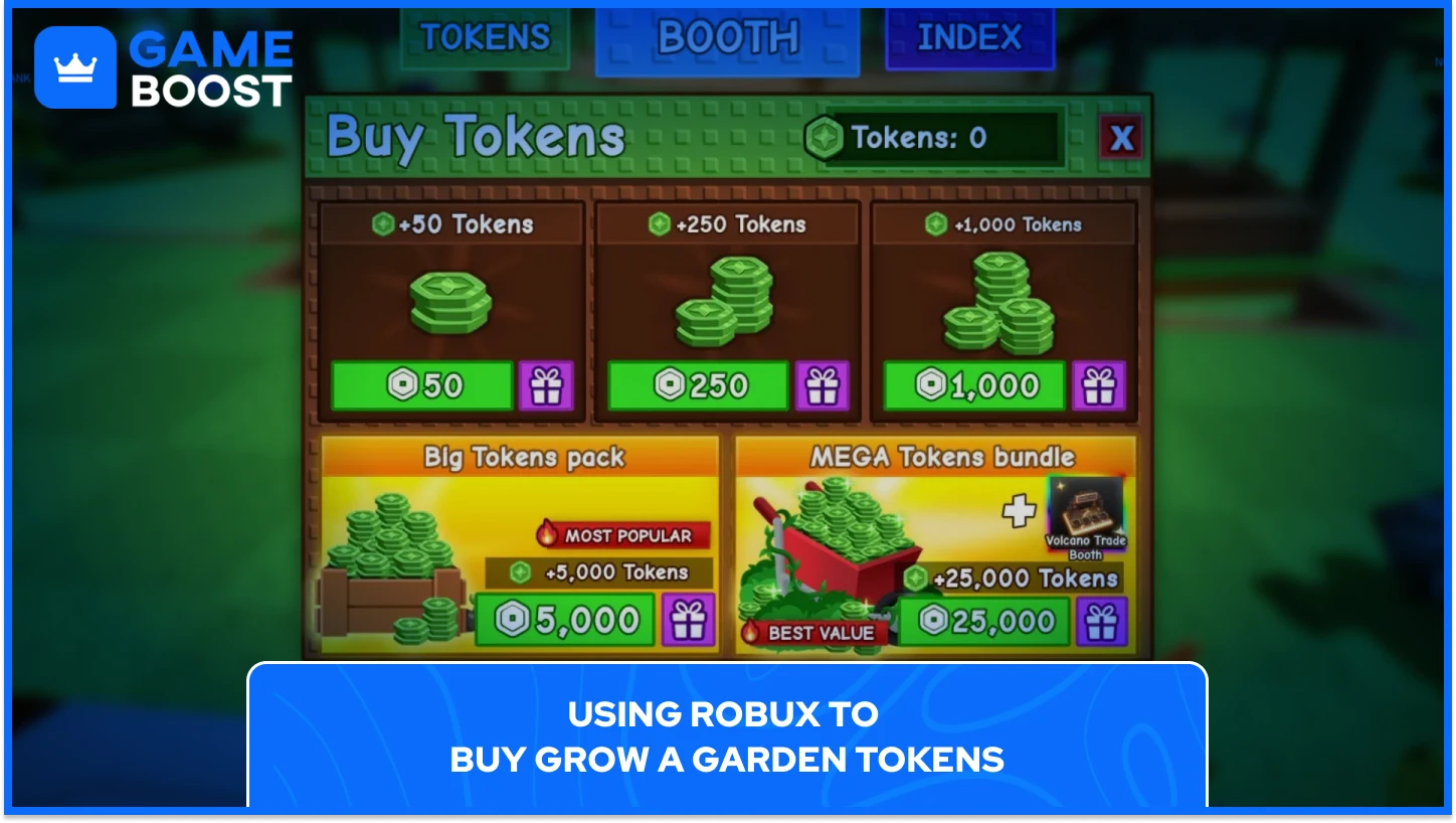 Usando Robux para comprar Tokens do Grow a Garden