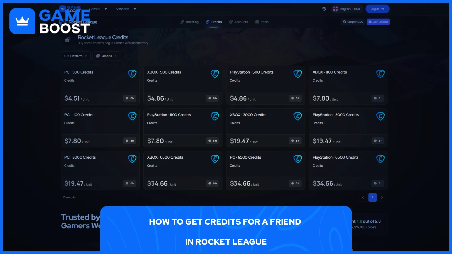 gameboost rocket league kredi sayfasının resmi