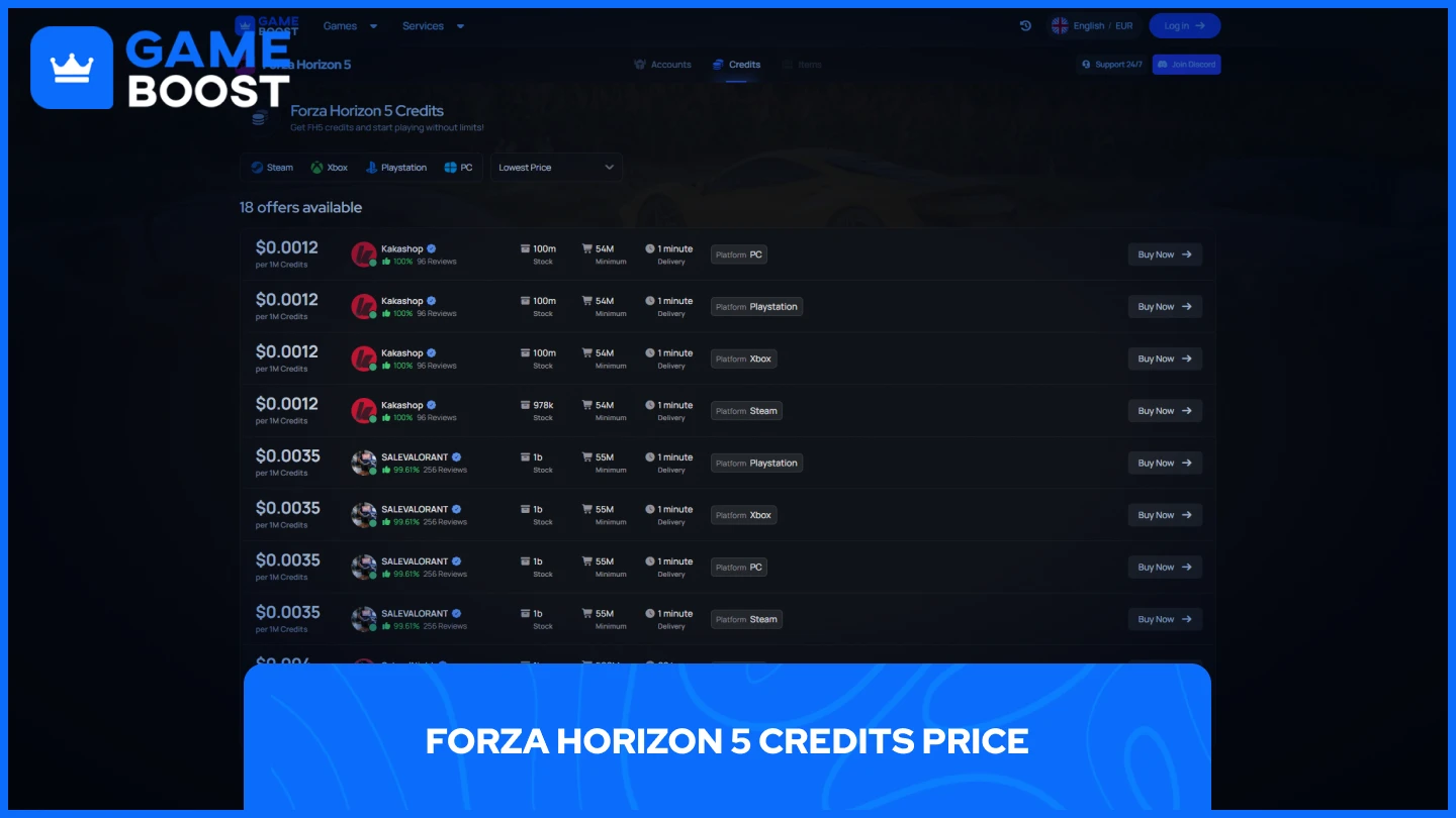 a picture of gameboost forza horizon 5 credits page