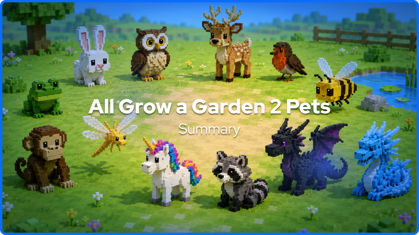 Alle Grow a Garden 2 Huisdieren Samenvatting banner