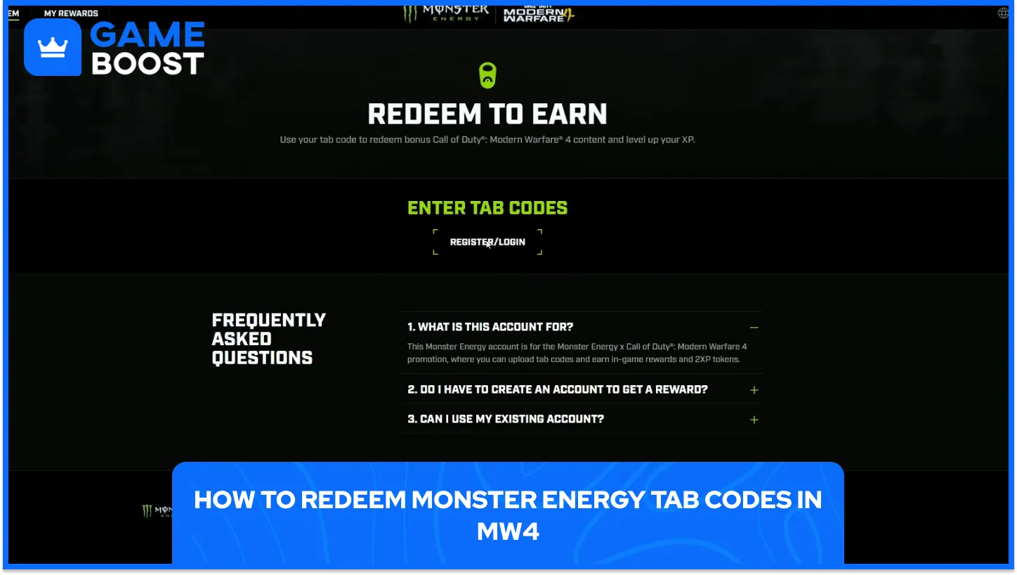 Redeeming Monster Energy Tab Code for MW4
