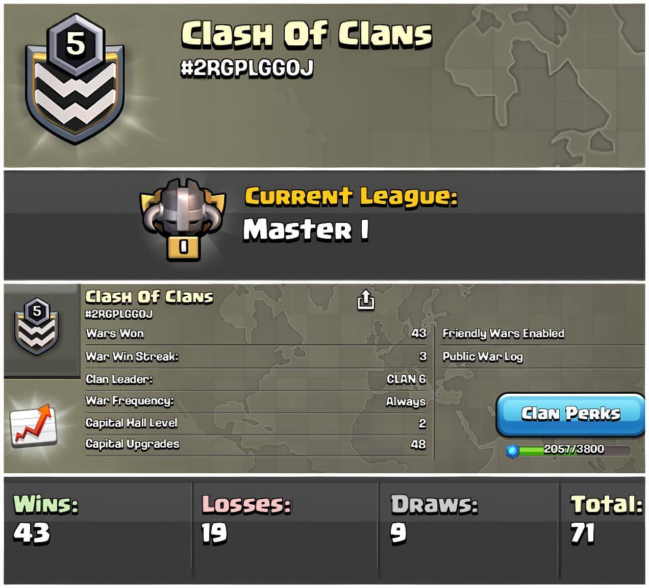 Master League 1💥Level 5 Clan💥Name - Clash Of Clans💥War log (43:19:9)💥Pure English Name💥Value For Money💥Fast Delivery