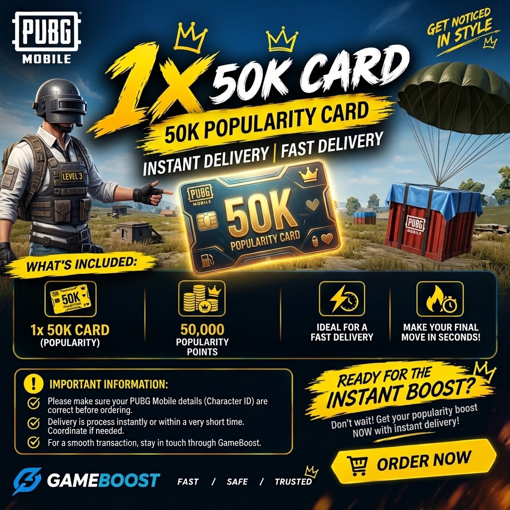 PUBG Mobile 💳 50K Instant Popularity Card | Fast Delivery