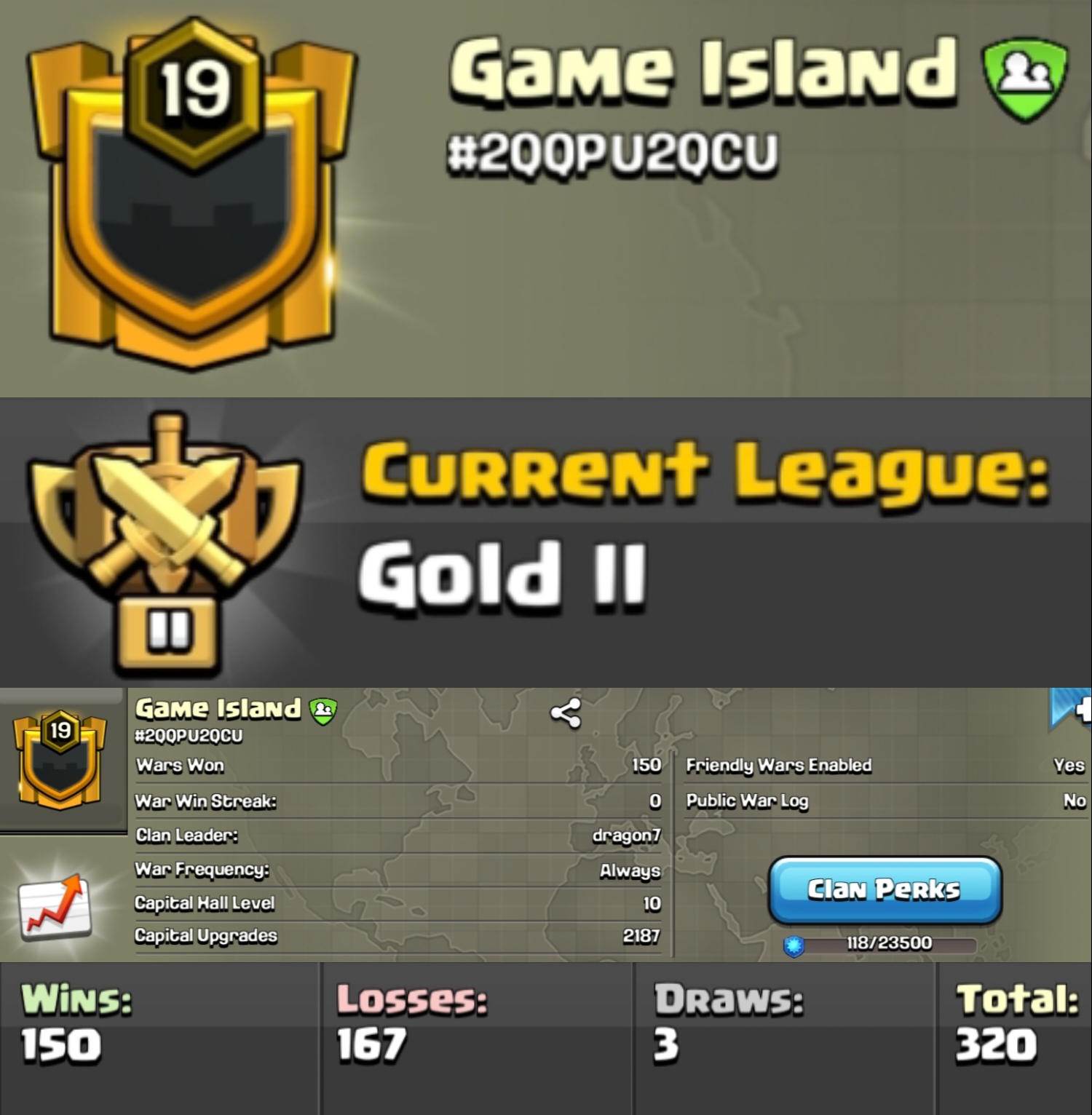 Level 19 clan || clan capital 10 || gold 2 || name - Game Island