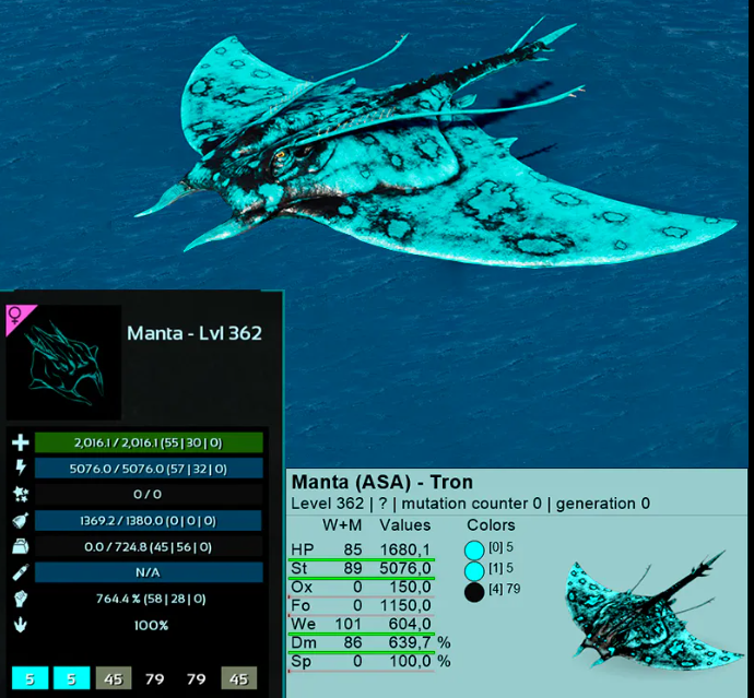 Manta Adult Pair LVL 362 🔥100% IMPRINT🔥 [TRON] PVE + Saddles 124 armor