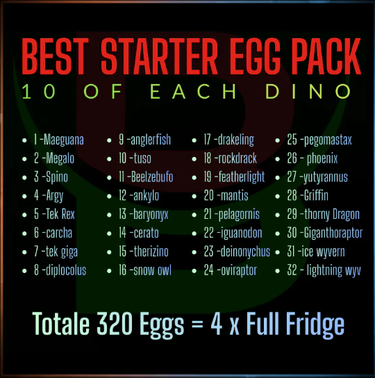 PVE Official ARK ASA PC/XBOX/PS5 - Best Starter Egg Pack 10 Eggs of each dino
