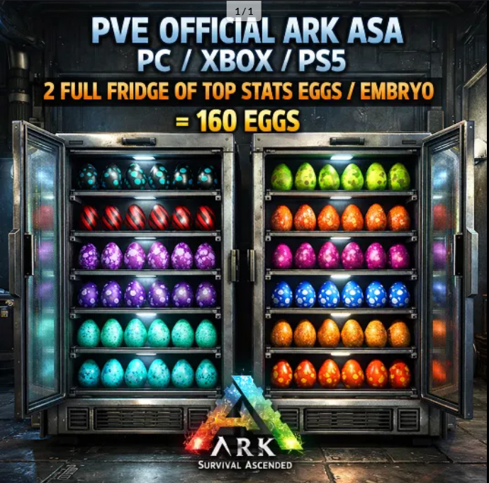 PVE Official ARK ASA PC/XBOX/PS5 - 2 Full Fridge Of Top Stats Eggs/Embryo = 160 Eggs