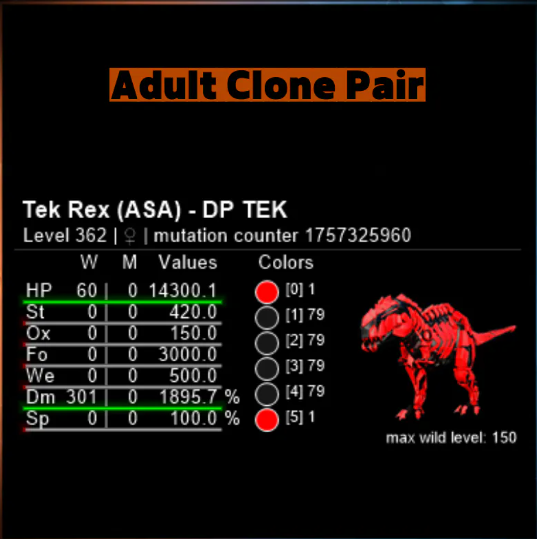 PVE Official ARK ASA PC/XBOX/PS5 - Clone Adult Pair Tek Rex Deadpool