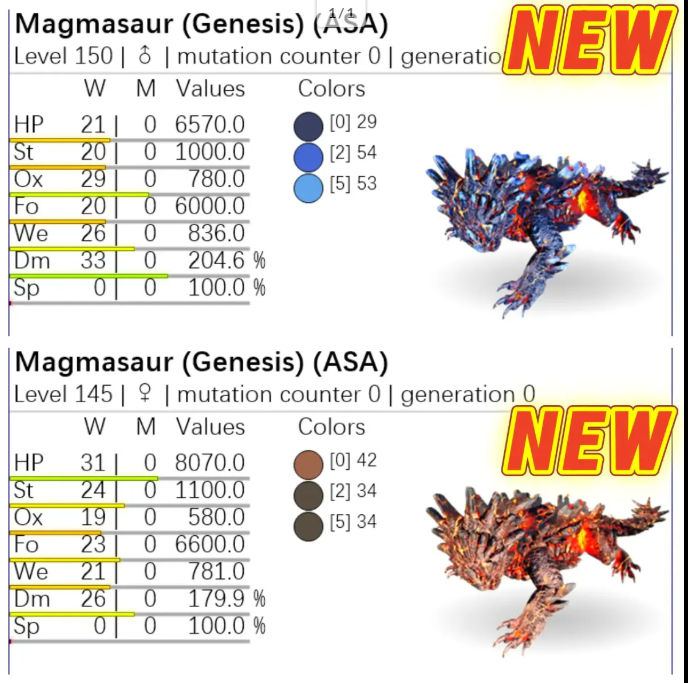Magmasaur, lvl150/ lvl145, Attached pictures-pve