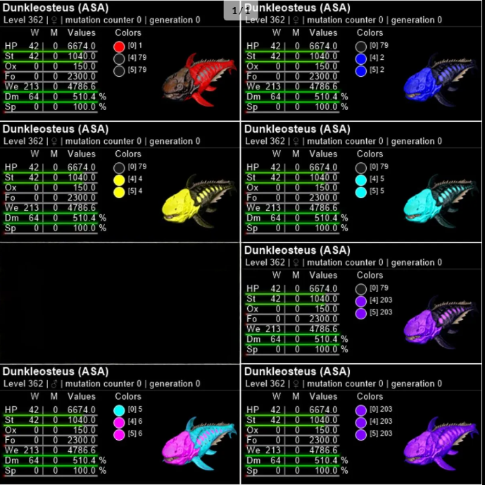 Official Pve Lv362 DUNKLEOSTEUS Embryo pack base stats: HP6674 ST1040 WE4786 DMG510% (X2 EMBRYO OF EACH COLOR ,TOTAL X14EMBRYO)