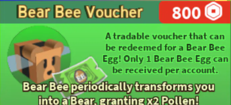 Bee Swarm Simulator > Bear Bee Voucher > RBL
