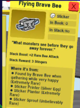 Bee Swarm Simulator | Flying Brave Bee Sticker | RBL
