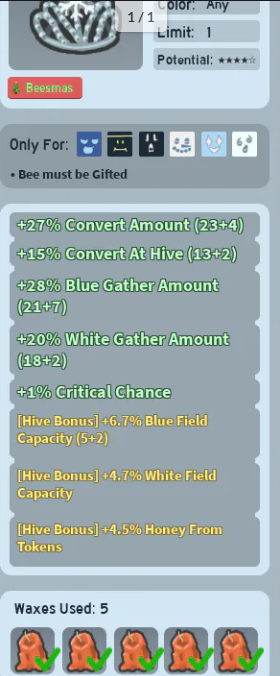 Snow tiara with 6.7% Blue Field Capacity